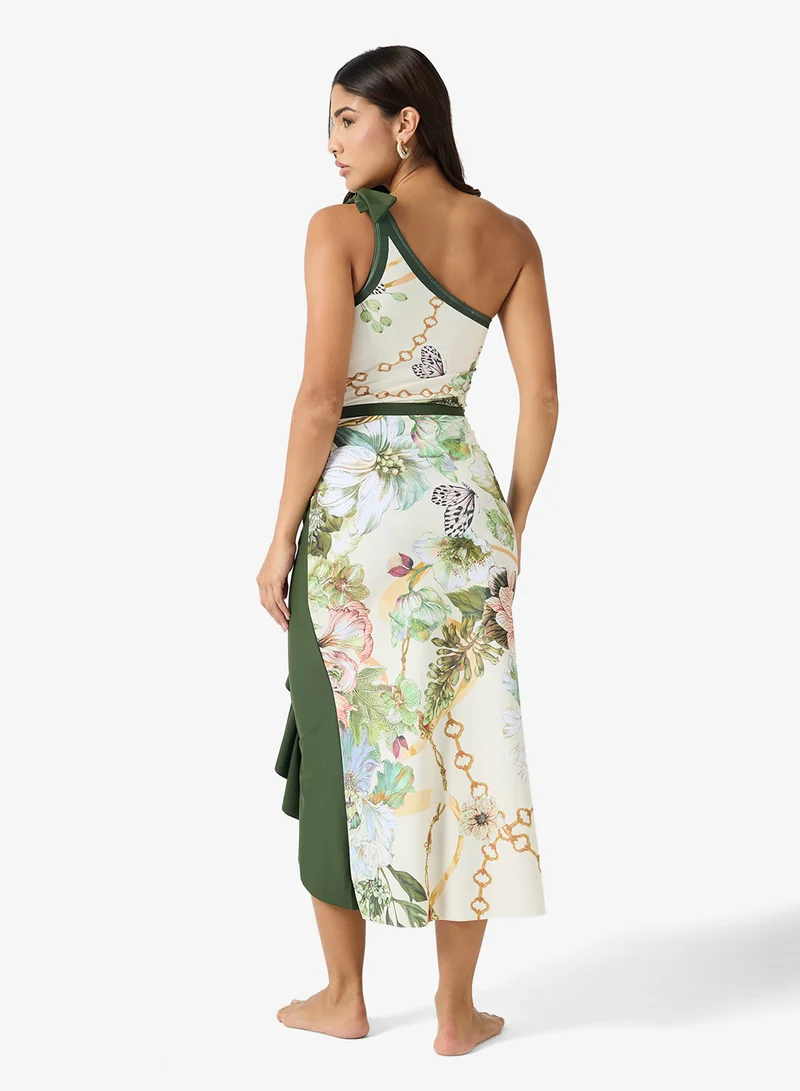 ELLA One Shoulder Printed Swimsuit & Skirt Set